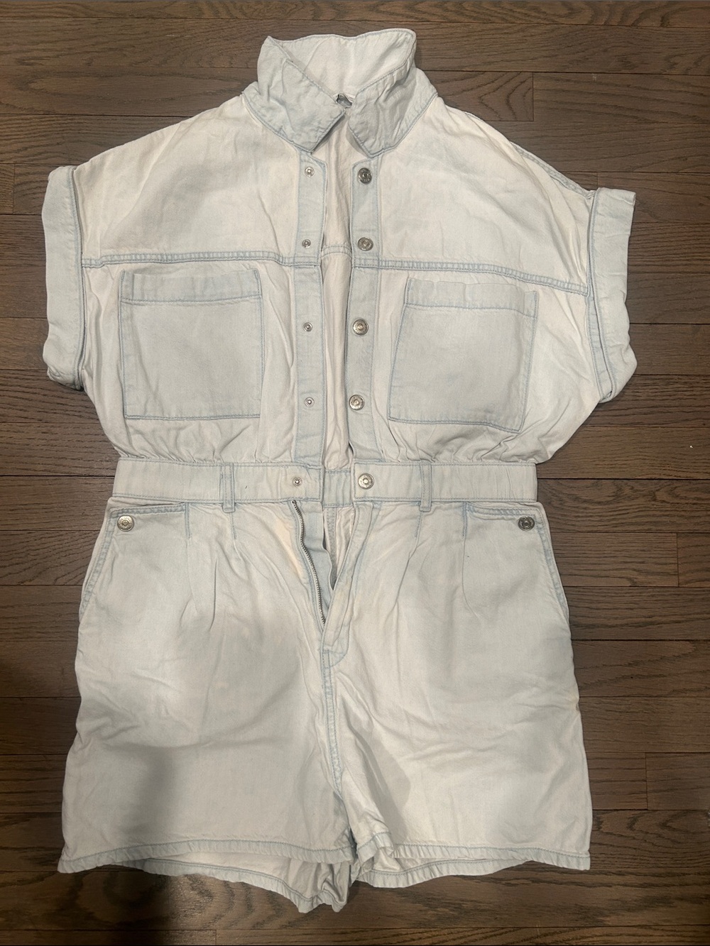Zara Light Wash Denim Romper - White / Very Light Blue